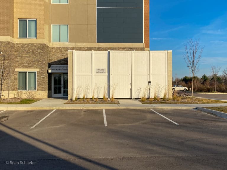 Image of PVC / vinyl privacy fencing / dumpster and HVAC enclosures / gates at Residence Inn / Holiday Inn & Suites