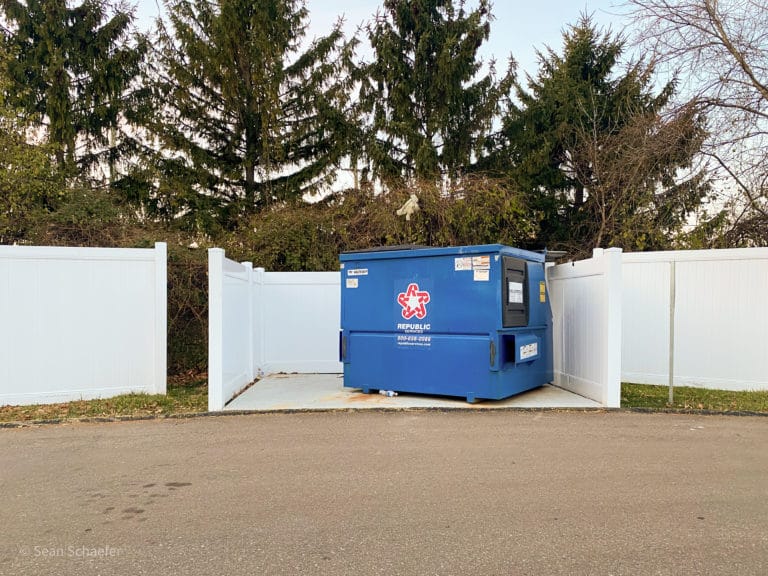 Image of commercial PVC dumpster enclosure at Bethany Villa Apartments