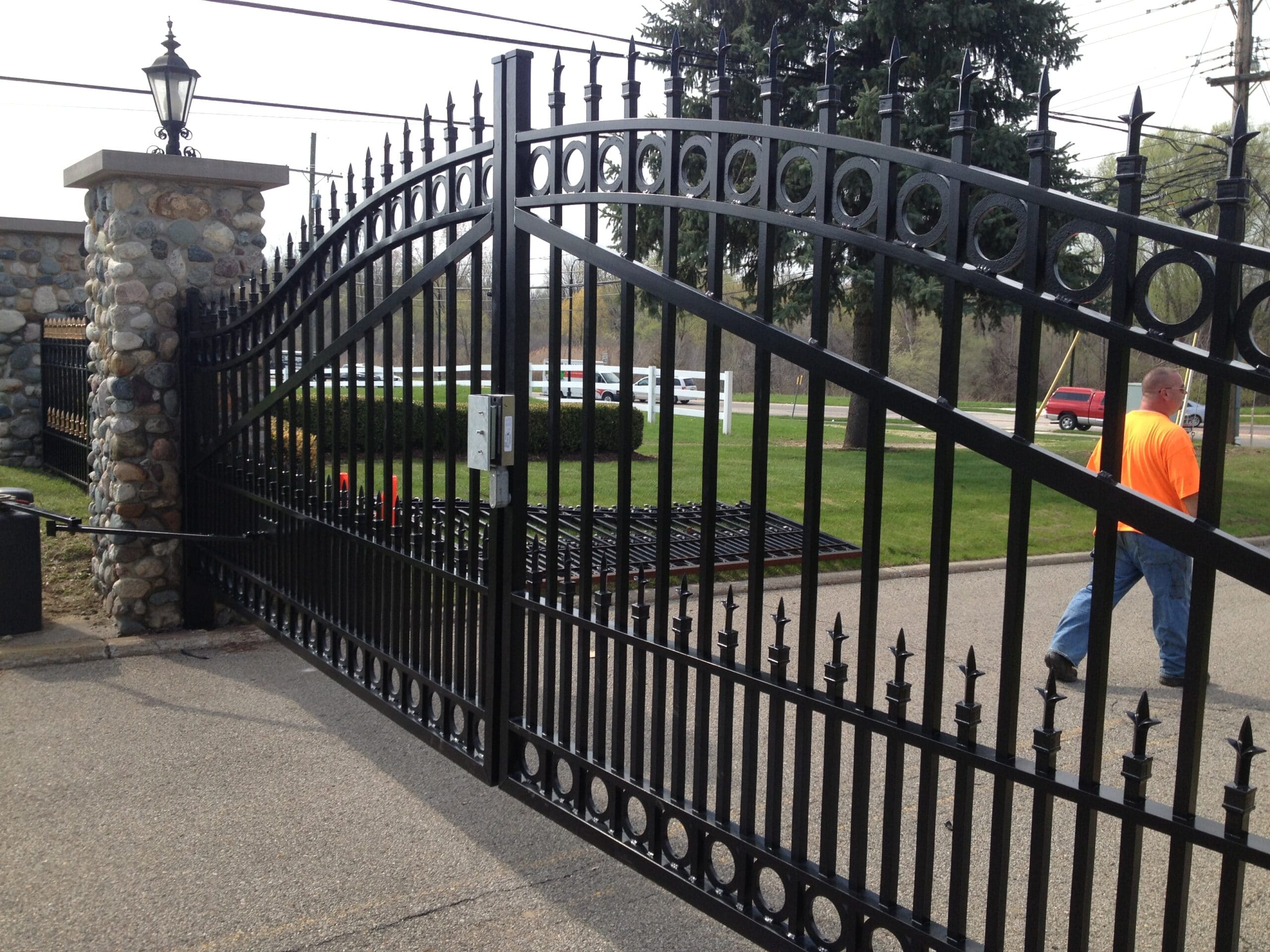 Commercial driveway gate and access control system / electric gate operator at Van Hoosen Jones Cemetery in Rochester, Michigan