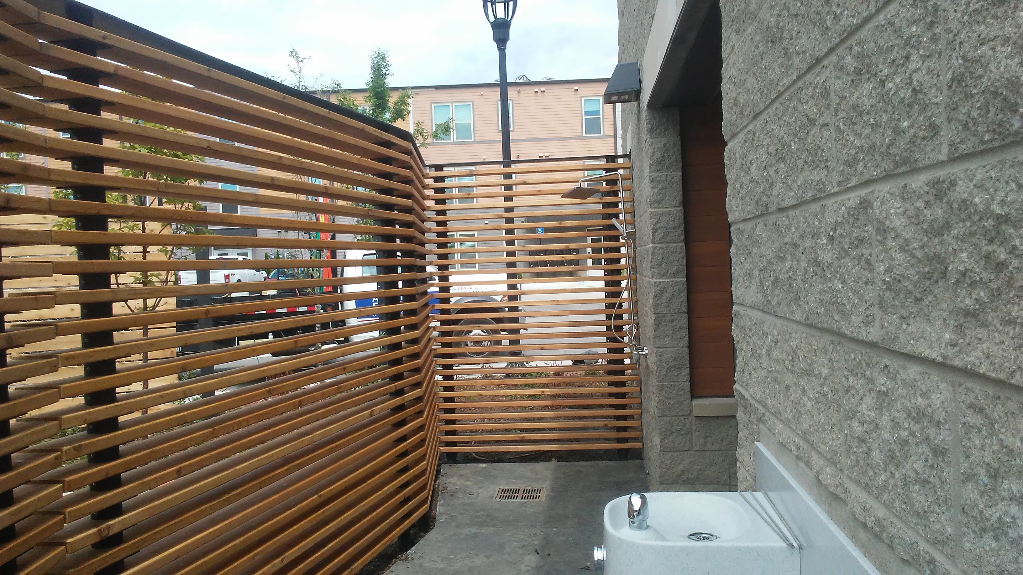 Commercial wood and steel fencing at Orleans Landing in Metro Detroit, Michigan